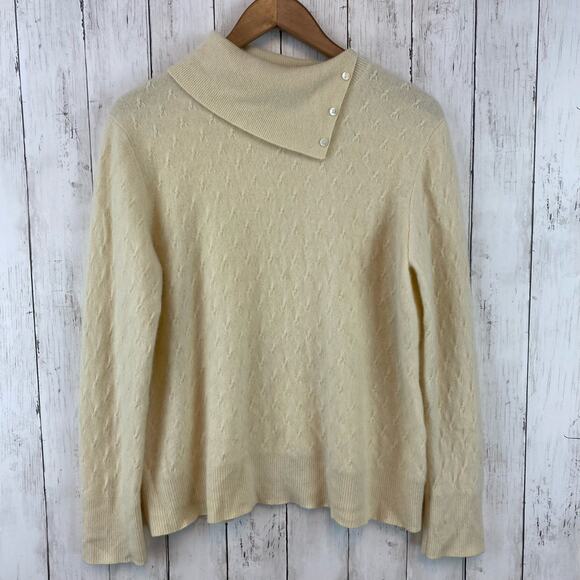 Preston & York Ivory 100% Cashmere Foldover Button Collar Sweater Size X-Large - Picture 1 of 11